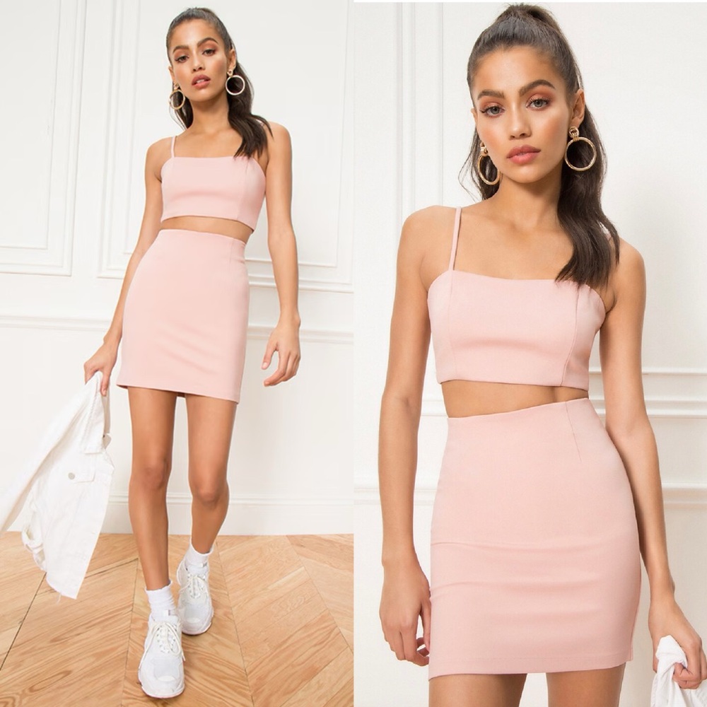 NEW Revolve by the way Blush Matisse Cami Crop Top & Mini Skirt Two Piece Set XS